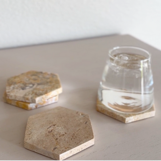 Tavertine stone coaster set